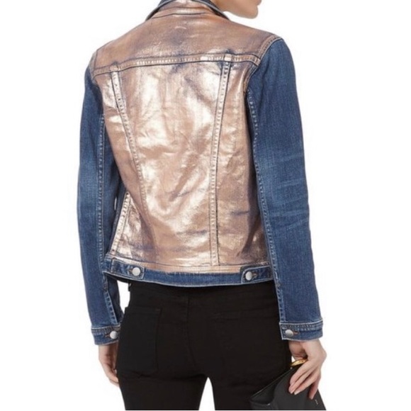 L’agence ultra cool slim fit denim jacket with rose gold foil back - Picture 1 of 5